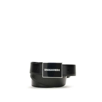 Dsquared² Black Calf Leather Bos Taurus Regular Belt with interchangeable buckles, elegant gift box, AW25