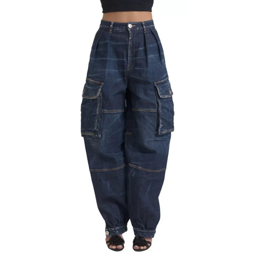 Dsquared² Blue High Waist Cotton Cargo Baggy Denim Jeans