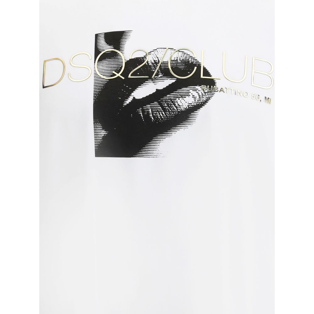 Dsquared² White Cotton T-Shirt with logo print and ribbed crew neck, featuring iconic urban design for AW25 collection.