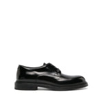 EMPORIO ARMANI EXCLUSIVE Derby shoes in buffed leather, black calf, patent finish, almond toe, front lace-up, 35mm stacked heel.