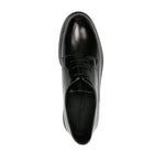 Top view of EMPORIO ARMANI EXCLUSIVE Derby shoes in buffed leather with almond toe and tonal stitching.