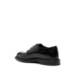 Back view of EMPORIO ARMANI EXCLUSIVE Derby shoes in buffed leather, black calf leather, almond toe, 35mm heel, rubber sole.
