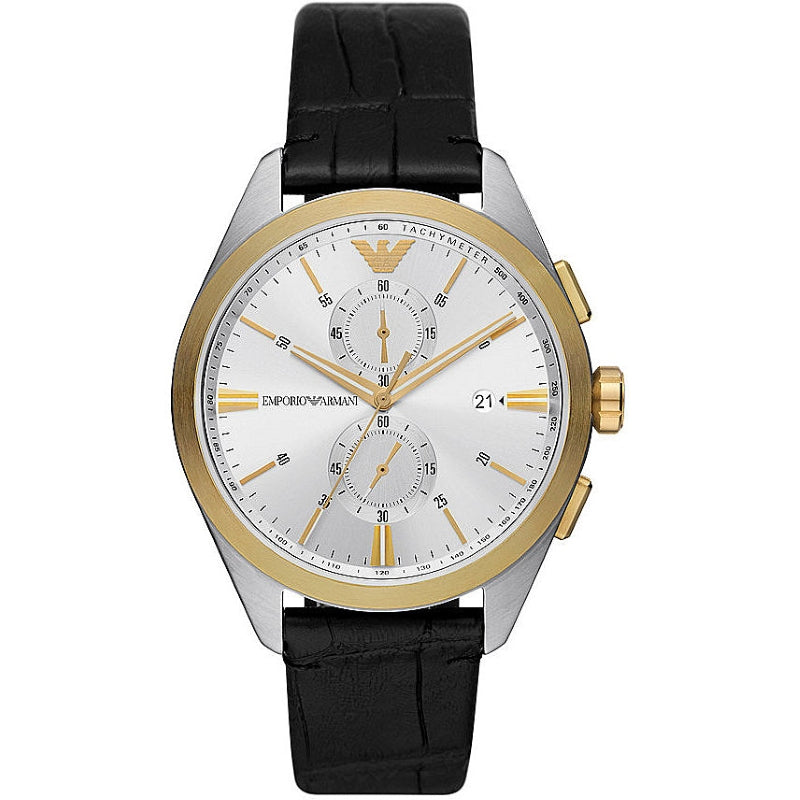 EMPORIO ARMANI MOD. AR11498 men's watch with stainless steel case, mineral dial, and leather strap, water-resistant 5 ATM.