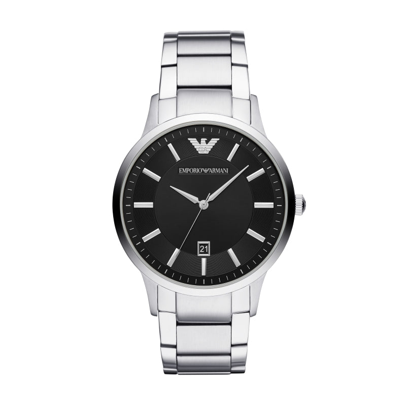 EMPORIO ARMANI Mod. RENATO wristwatch, 43mm stainless steel case, SS bracelet, quartz movement, 5 ATM water resistant, mineral dial.