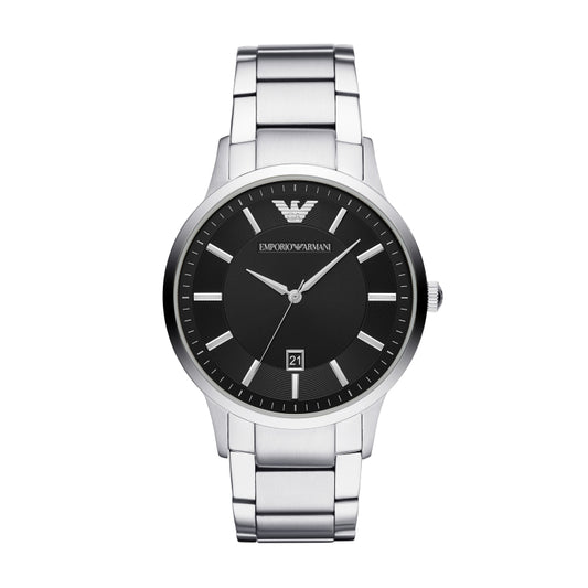 EMPORIO ARMANI Mod. RENATO wristwatch, 43mm stainless steel case, SS bracelet, quartz movement, 5 ATM water resistant, mineral dial.