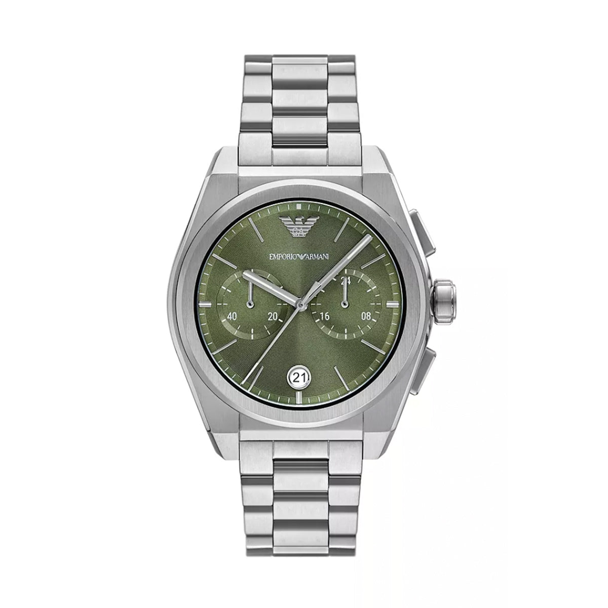 EMPORIO ARMANI WATCHES Mod. AR11640 gent wristwatch with 43mm case in official box, shown in silver with green dial.