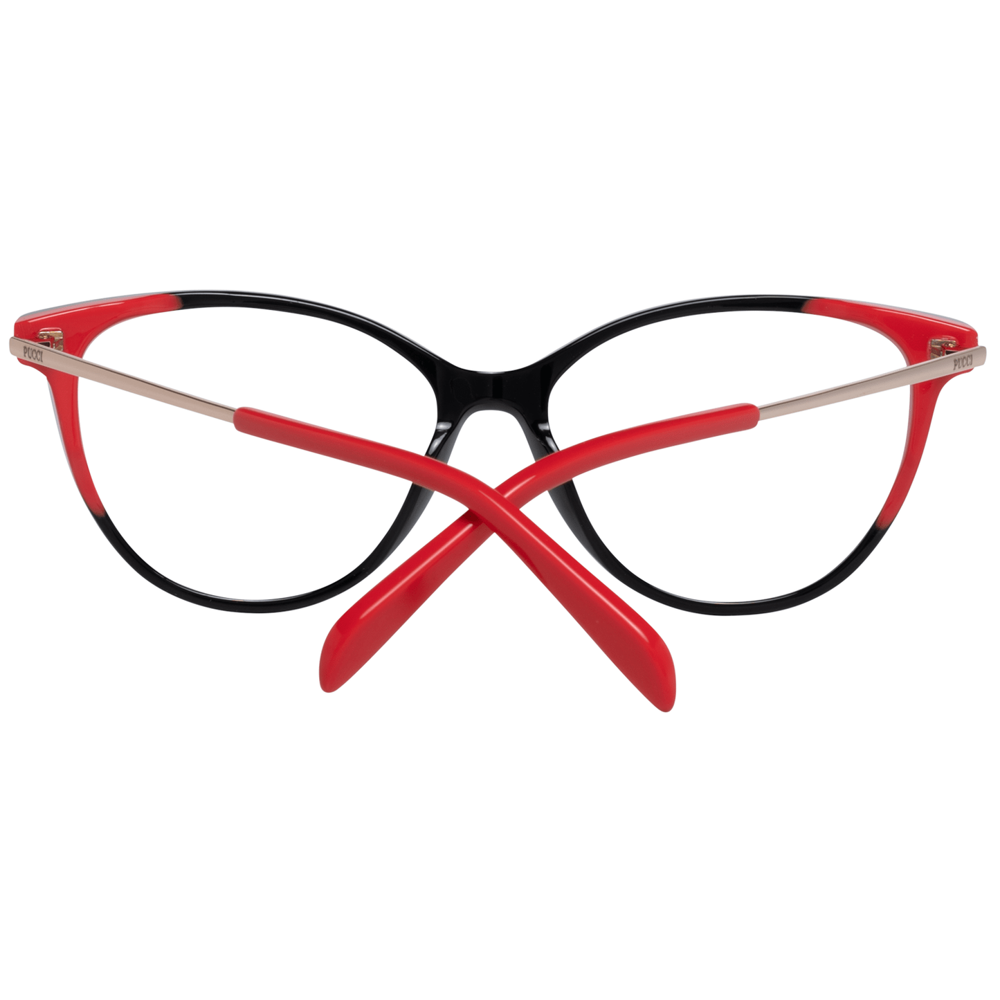 Emilio Pucci Black Plastic Glasses (Frames) for women with red accent, full-rim, plastic frame material. Size: 55-15-140.