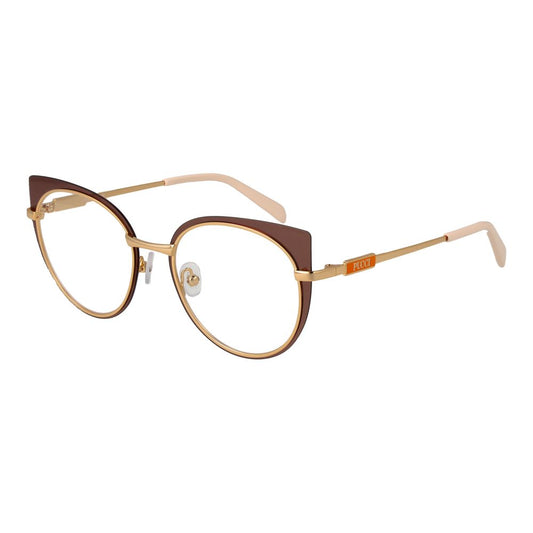 Emilio Pucci Brown Women Glasses Frame, butterfly style, metal full-rim frame, demo lenses, includes branded case.