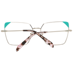 Square eyeglasses with silver frames and turquoise accents on temples, showcasing modern design and neutral color.