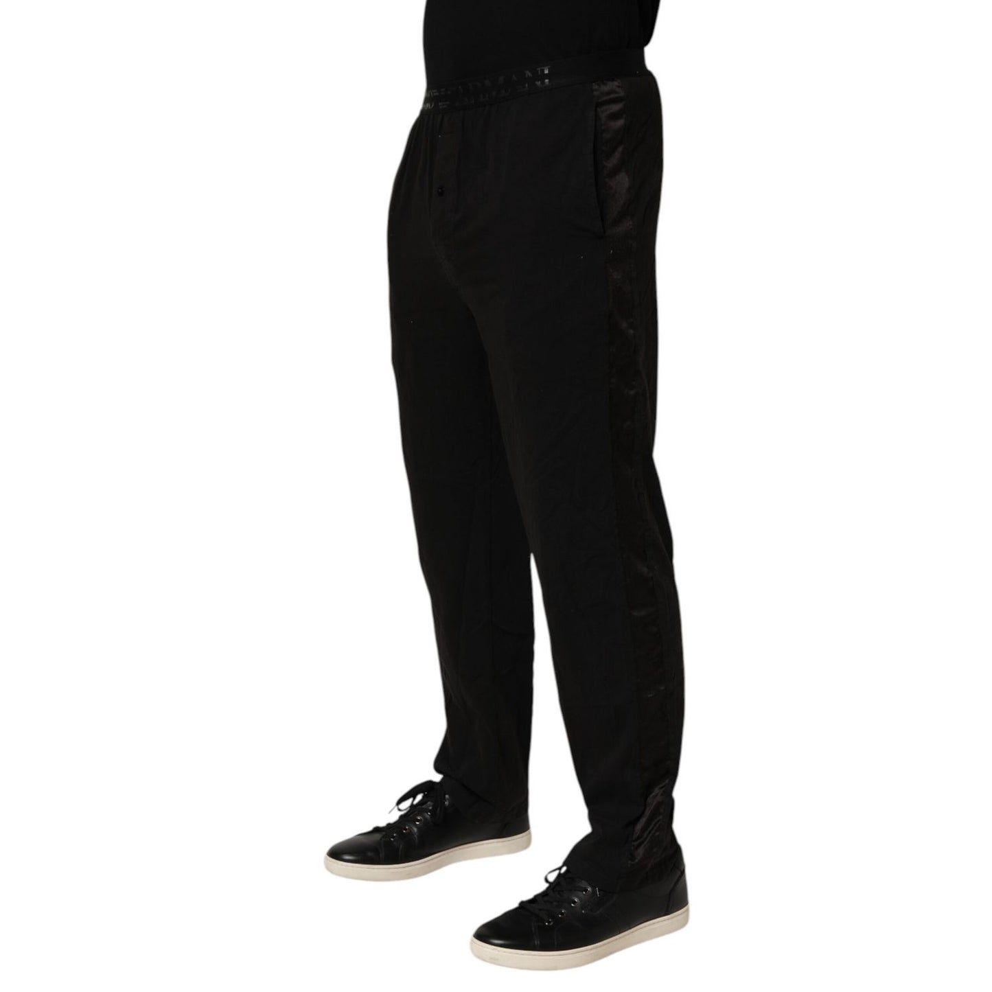Emporio Armani Black Cotton Blend Logo Waistband Trouser Pants