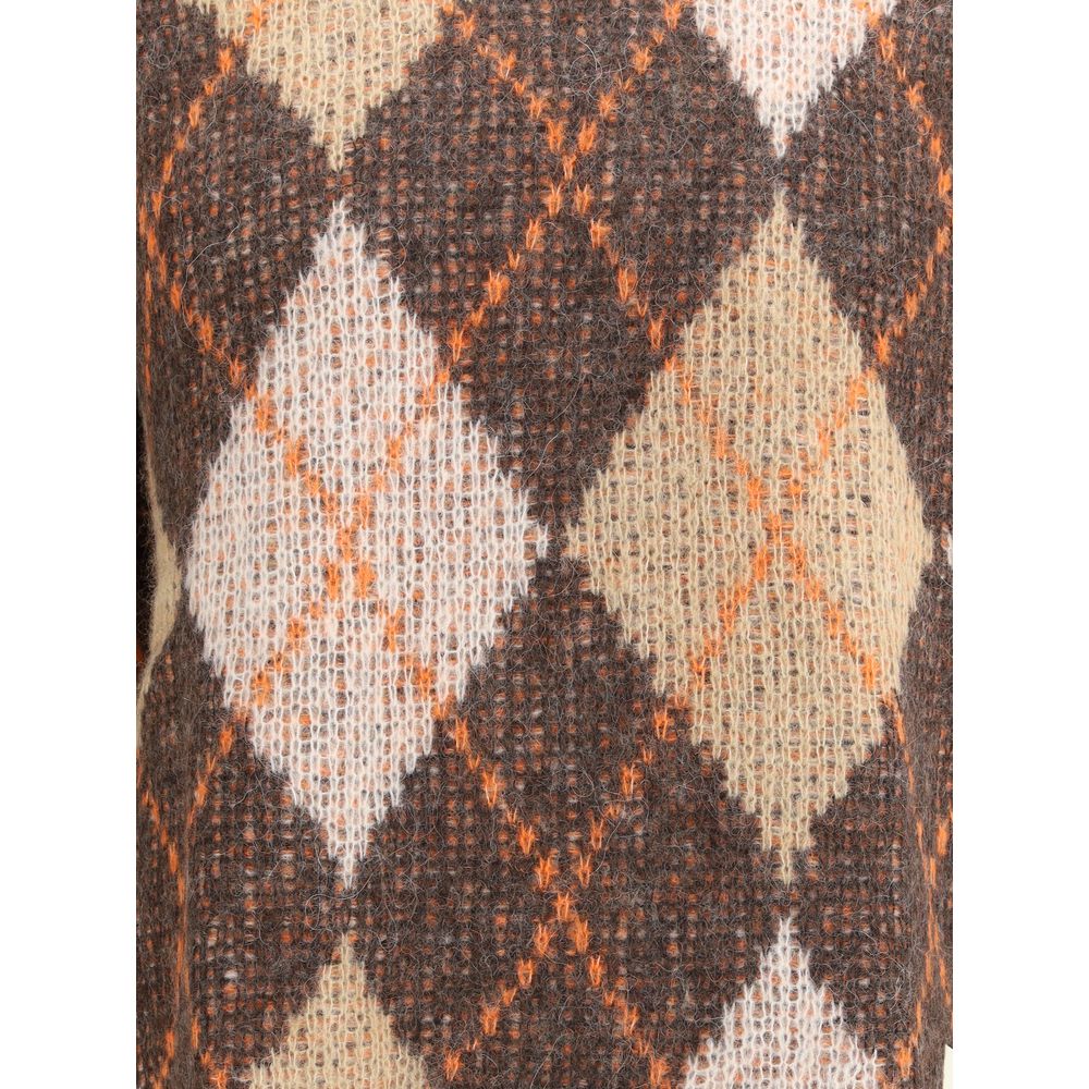 Close-up of Emporio Armani Brown Polyamide Sweatshirt with rhombus pattern, showcasing ribbed texture and elegant design details.