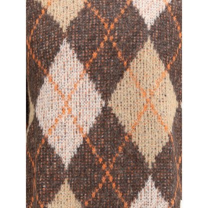 Close-up of Emporio Armani Brown Polyamide Sweatshirt with rhombus pattern, showcasing ribbed texture and elegant design details.