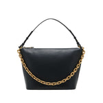 Emporio Armani Medium leather hobo bag with chain in black leather with gold-tone chain detail and zip fastening.