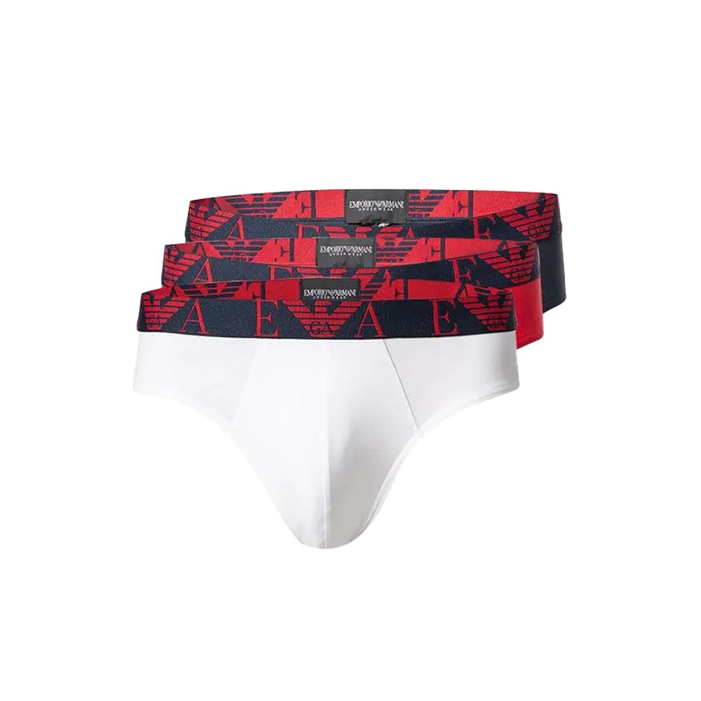 Emporio Armani Underwear Red Cotton Underwear 3-pack briefs with logo waistband, 100% cotton for comfort and style
