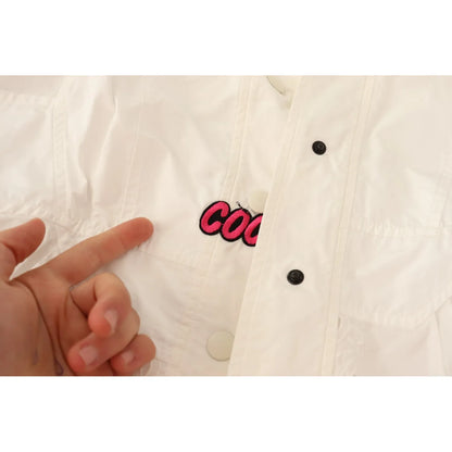 Ermanno Scervino Button Down White Long Sleeve Polyester Jacket1728,67345645728,Clothing,Ermanno Scervino,Full-Length Jackets - Jackets & Coats - Clothing,IT40|S,Jackets & Coats - Clothing,Material: 100% Polyester,Preowned / Defect,White,Women