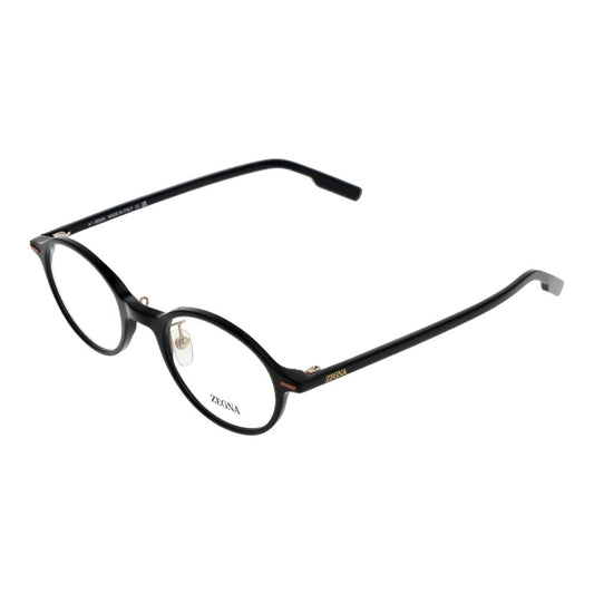 Ermenegildo Zegna Black Plastic Glasses (Frames) for men, round full-rim style with demo lenses, branded case included.