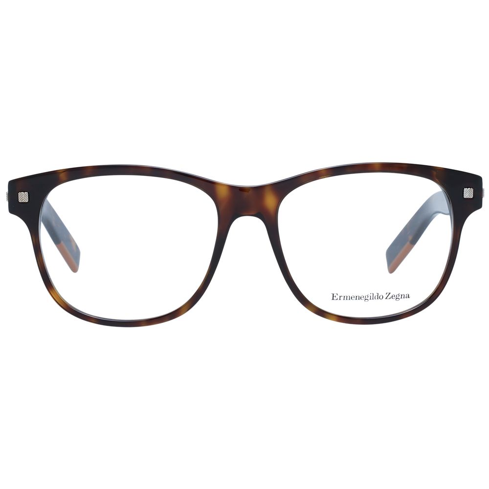 Ermenegildo Zegna Brown Men Glasses Frame, full-rim acetate, 54-16-145 size, rectangle style with demo lenses, includes branded case.