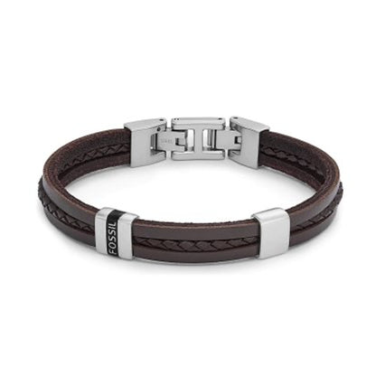 FOSSIL JEWELS JEWELRY Mod. JF04133040 brown leather bracelet with silver clasp