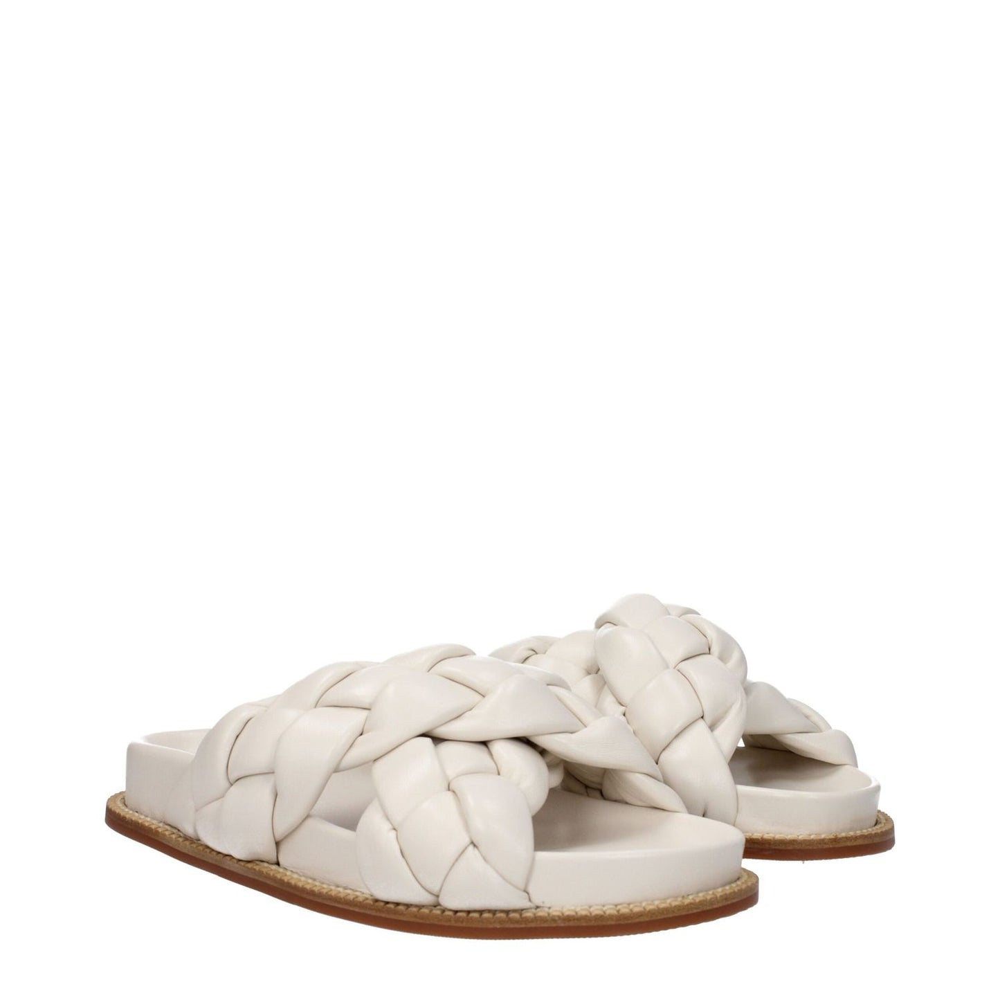 Fabiana Filippi Beige Leather Slippers with open toe and rubber sole, casual low flat heel, MPN ASD274A929H137