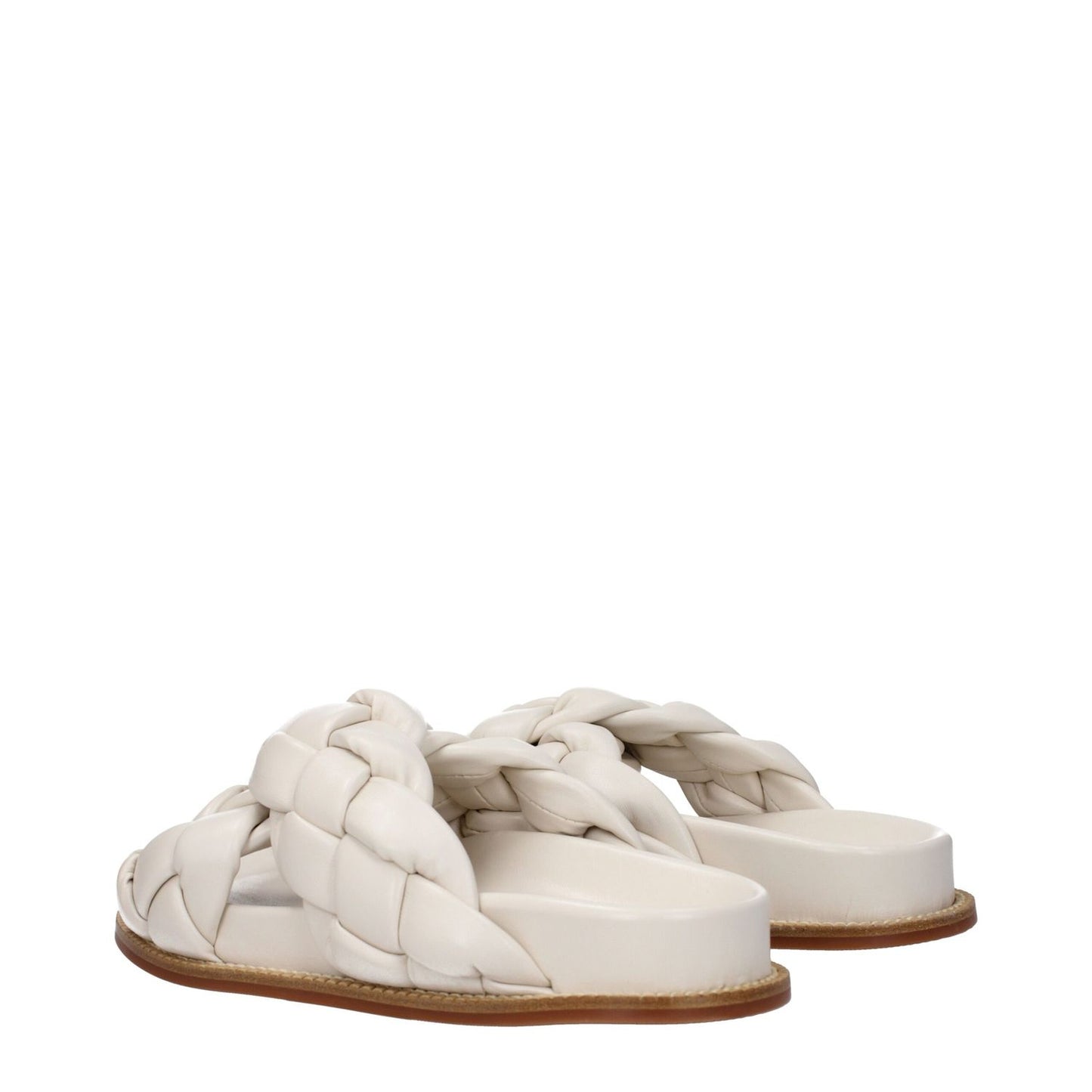 Fabiana Filippi Beige Leather Slippers with open toe and rubber sole, featuring casual style and low heel in ivory color.