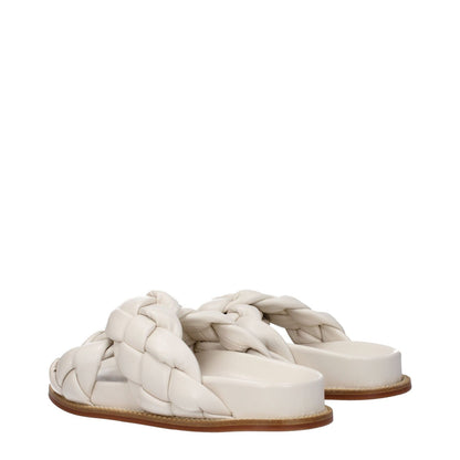 Fabiana Filippi Beige Leather Slippers with open toe and rubber sole, featuring casual style and low heel in ivory color.