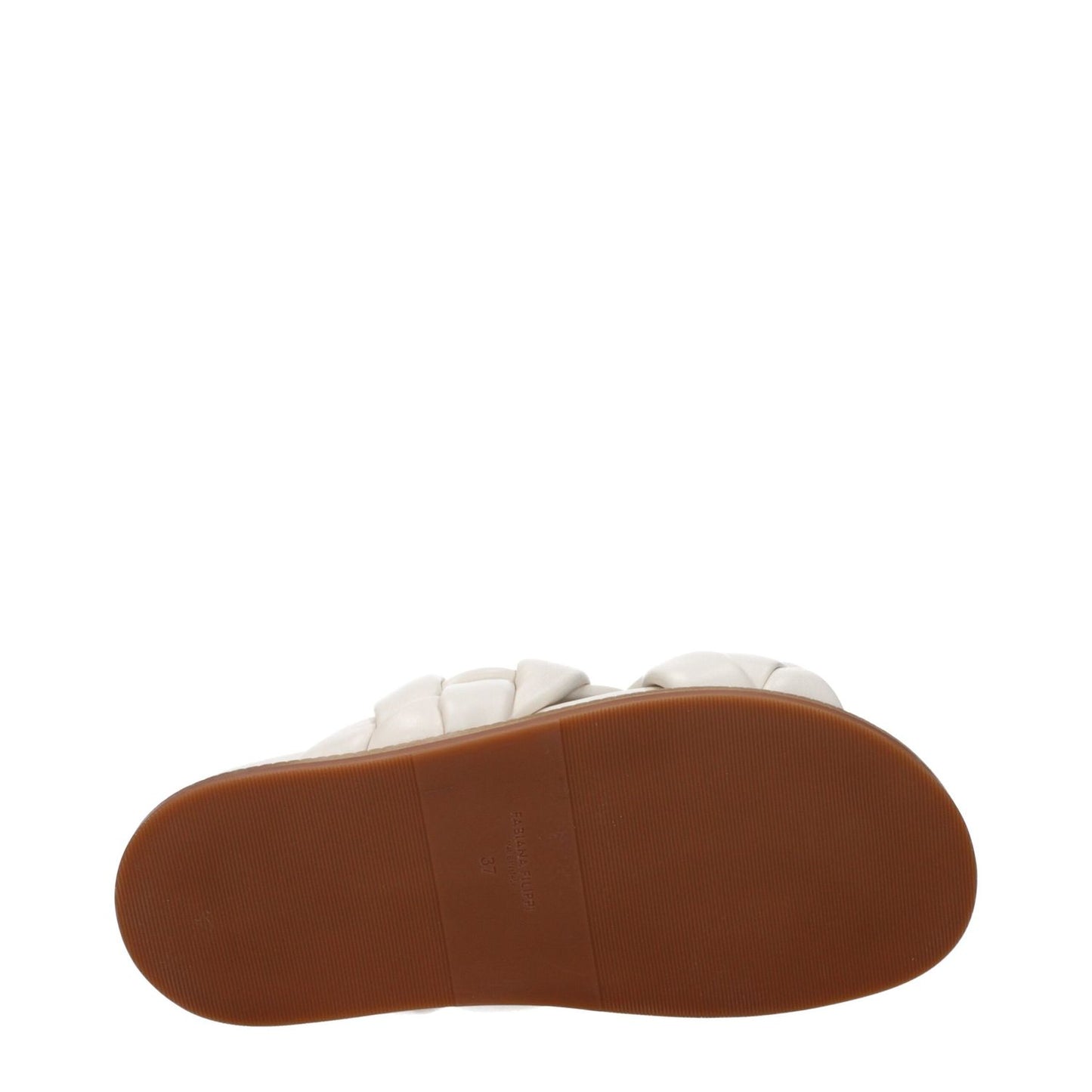 Fabiana Filippi Beige Leather Slippers with rubber sole, open toe, and ivory accents, MPN: ASD274A929H137, casual style.
