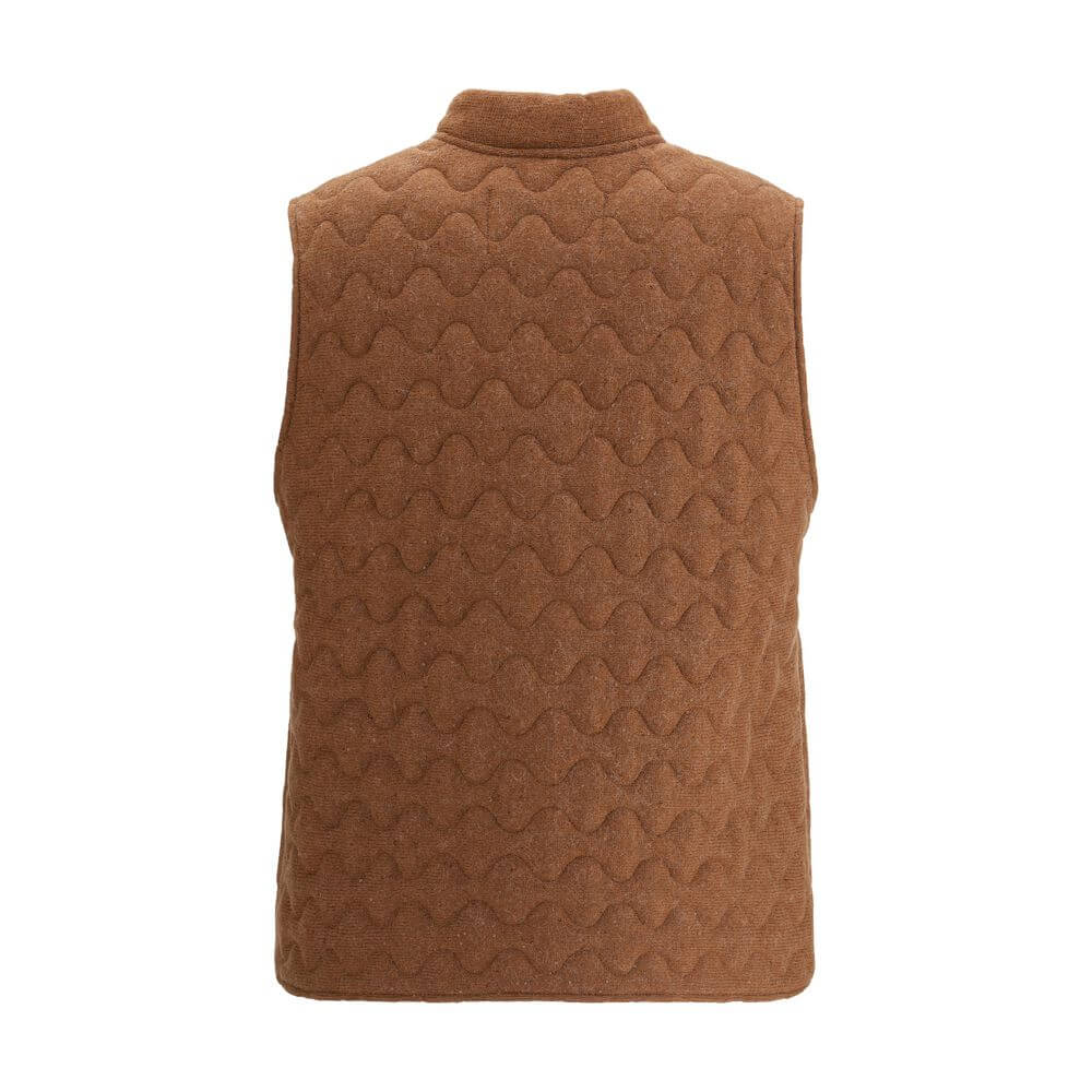 Fabiana Filippi Brown Fleece Wool Sleeveless Jacket with sequin detail, standing collar, and side welt pockets, stylish AW25 vest.
