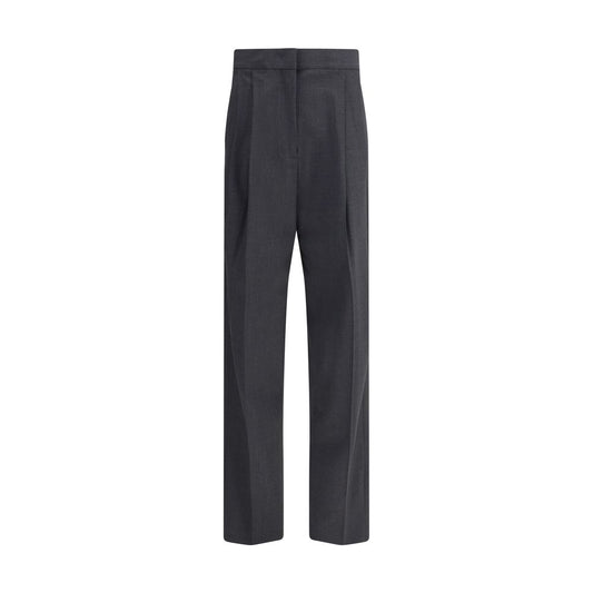 Fabiana Filippi Gray Fleece Wool Casual Pants with diamond thread detail, darts for silhouette, front zipper closure, and welt pockets.