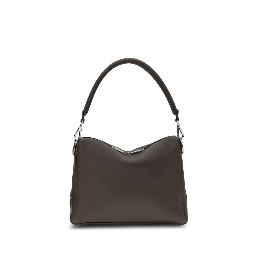 Fendi Brown Calf Leather Bos Taurus Shoulder Bag with palladium-finish hardware and FF metal corner accents