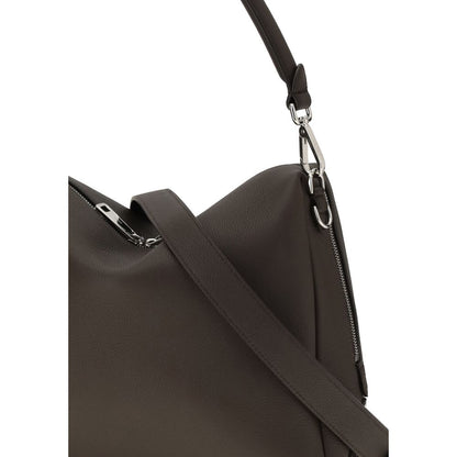 Fendi Brown Calf Leather Bos Taurus Shoulder Bag with FF metal corner accents and palladium-finish hardware.