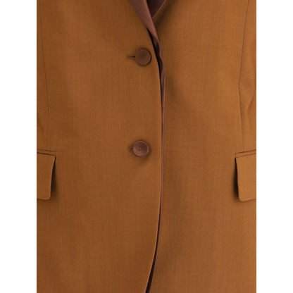 Fendi Brown Wool Blazer with satin lapels and button closure, featuring elegant pockets and perfect fit for AW25 season.