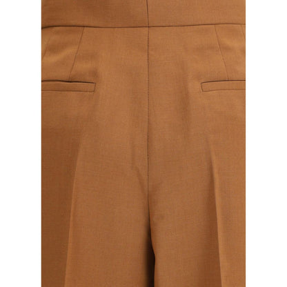 Close-up of Fendi Brown Wool Flared Pants showing elegant high-waisted design and side pockets.