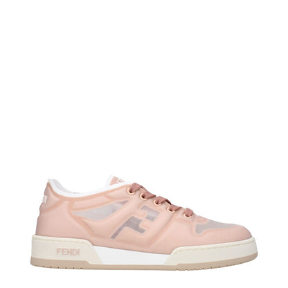 Fendi Pink Fibres Sneakers with lace-up closure, front and side logos, low flat heel, designed for casual wear, featuring rubber sole and round toe.