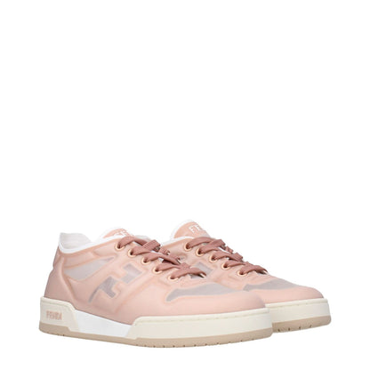 Fendi Pink Fibres Sneakers featuring logo design, rubber sole, and lace-up closure in a pink blossom shade.