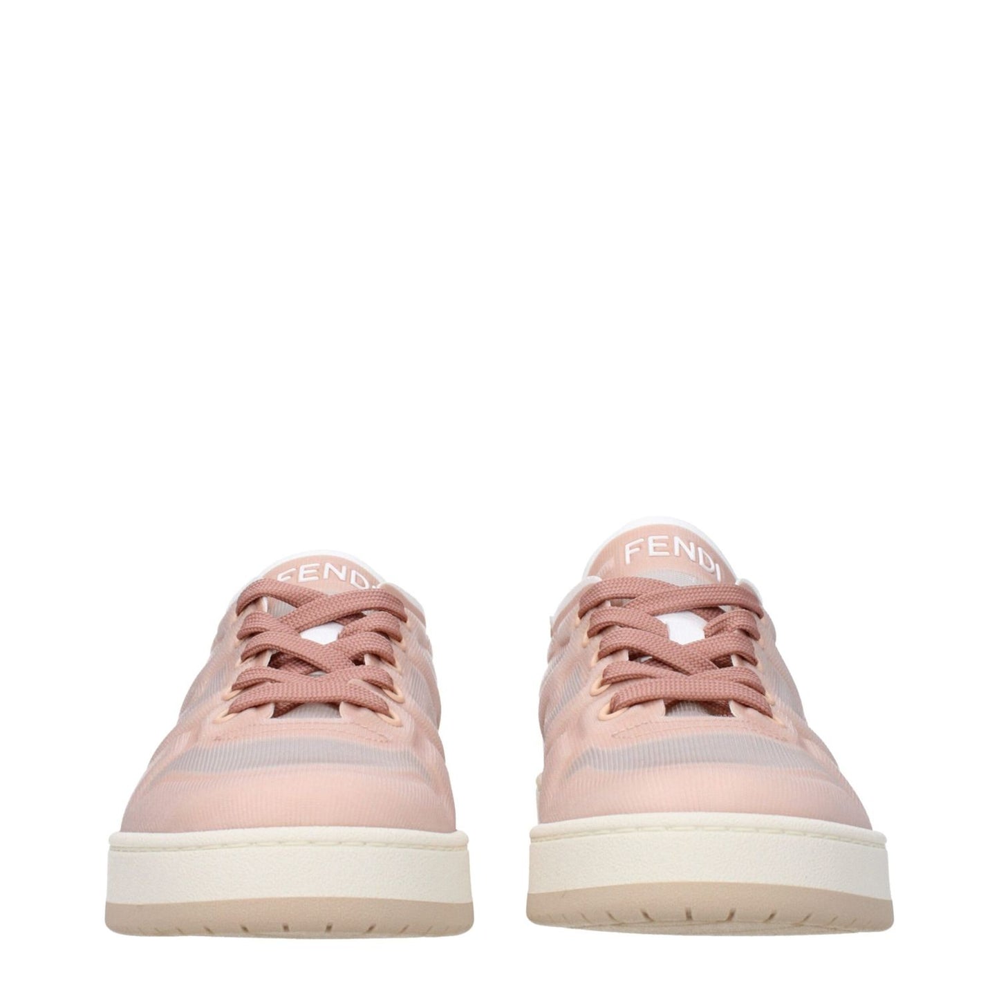 Fendi Pink Fibres Sneakers with front logo in casual style, lace-up closure, and rubber sole. Round toe and low flat heel.