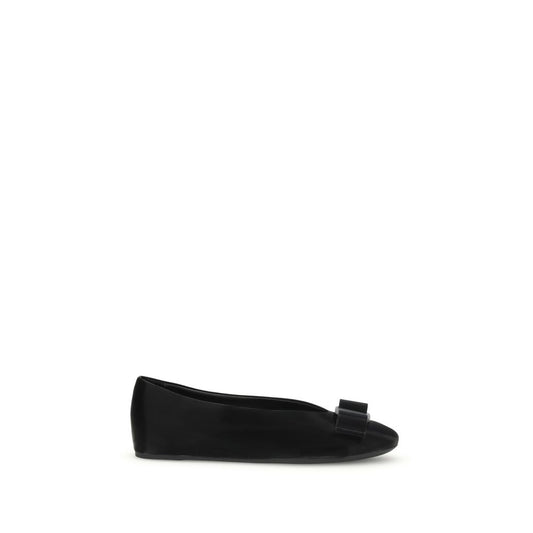 Ferragamo Black Calf Leather Bos Taurus Ballet Flats Ferragamo