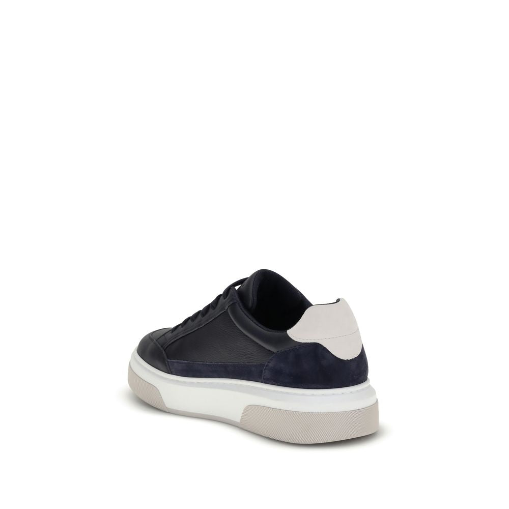 Ferragamo Blue Calf Leather Bos Taurus Low Top Sneakers Ferragamo