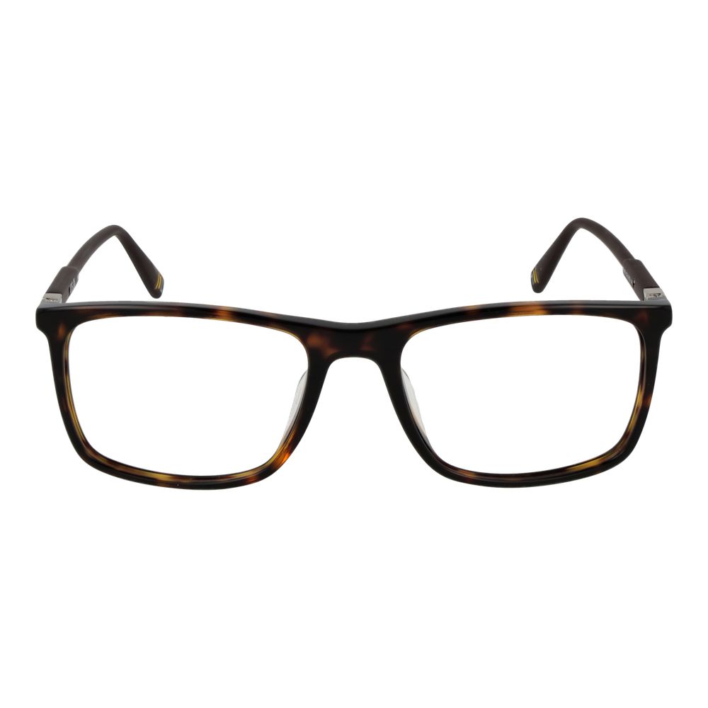 Fila Brown Men Glasses Frame in full-rim plastic with panto style, featuring 51-17-140 size and red temple details.