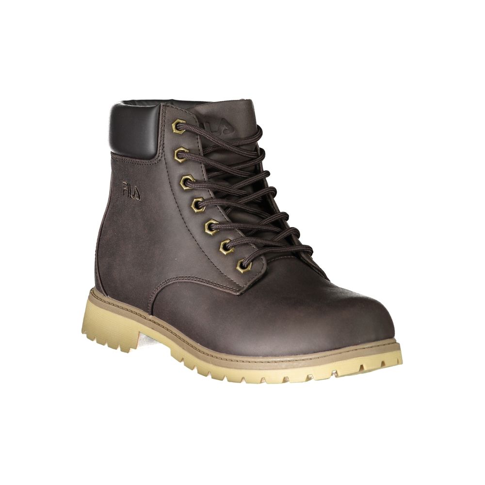 Fila Brown Polyester Men Boot with rugged design and sporty allure, showcasing bold Fila logo and contrasting details.