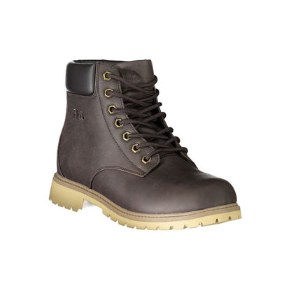 Fila Brown Polyester Men Boot with rugged design and sporty allure, showcasing bold Fila logo and contrasting details.