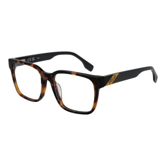 Fila Brown Unisex Glasses Frame in cellulose acetate with full-rim square design, demo plastic lenses, size 53-18-145.