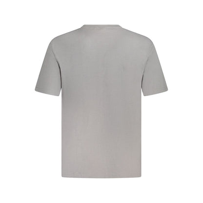 Back view of Fila Gray Cotton Men T-Shirt showcasing plain design and loose fit for casual style.