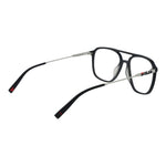Fila Gray Men Glasses Frame in gunmetal, stainless steel, half-rim rectangle design with demo lenses. Size: 53-19-140. Includes branded case.
