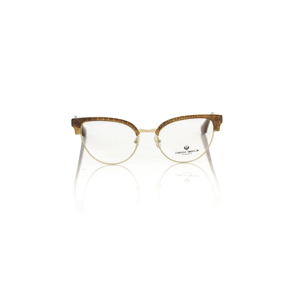 Frankie Morello Brown Metallic Fibre Women Frame with glittered temples, Italian-crafted clubmaster eyeglasses for modern sophistication.