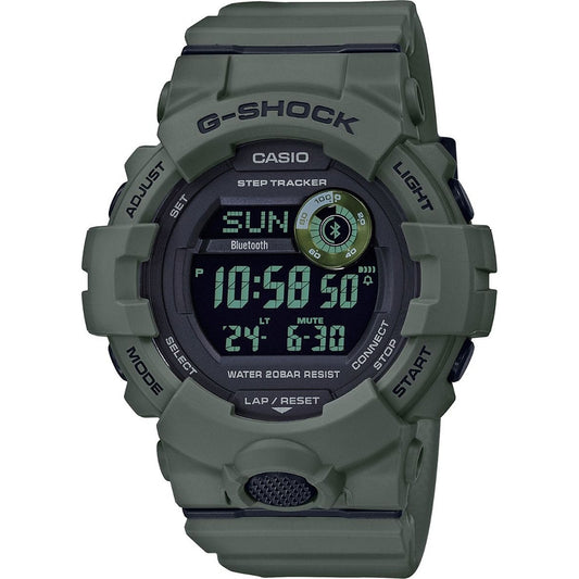 Casio G-SHOCK G-SQUAD Step Tracker Bluetooth wristwatch, 20 ATM water-resistant, quartz movement, multifunction resin case and strap.