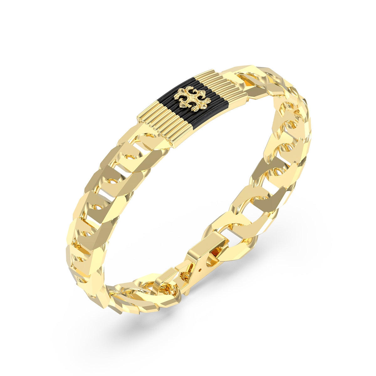 GUESS JEWELS JEWELRY Mod. JUMB05066JWYGBKS gold bracelet with black detailing and chain link design.