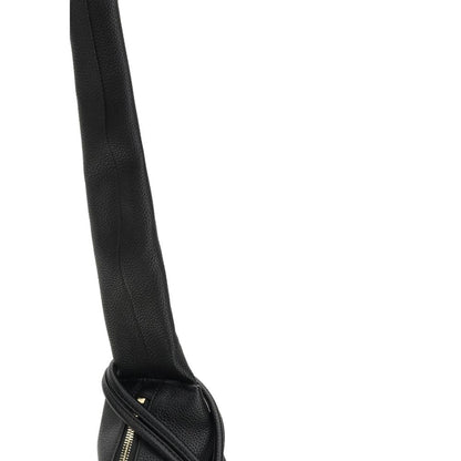 Side view of Ganni Black Recycled Polyester Shoulder Bag with leather texture and zipper closure.