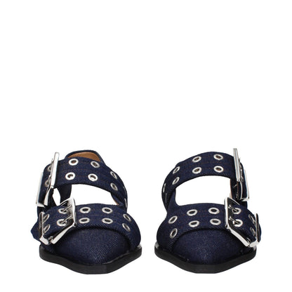 Ganni Blue Fabric Flat Sandals