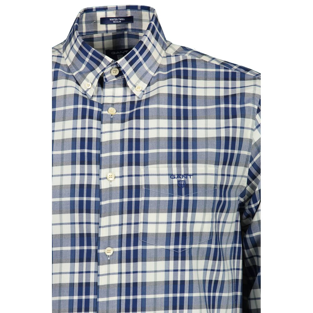Gant Bianco Cotton Men Shirt in blue and white plaid pattern