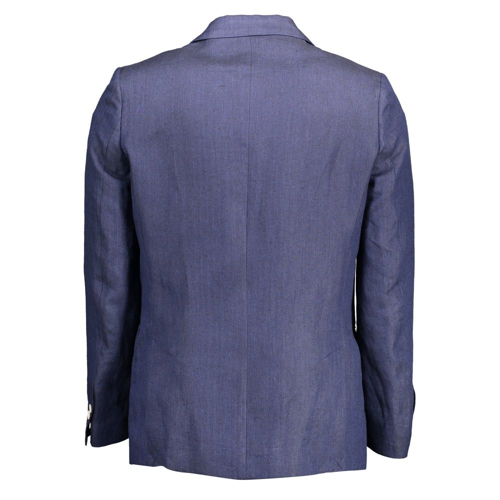 Back view of Gant Blue Linen Men Jacket with long sleeves and tailored fit for style and comfort.
